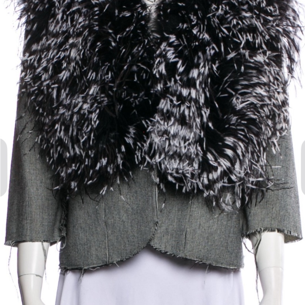 SHOWSTOPPER! Libertine Chic Black/Grey Jacket w/Faux Feather Shawl Collar